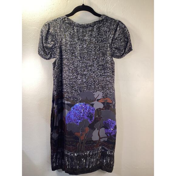 Sportmax Pura Seta Gray Purple Silk Tree Design Short Y2K Mini Dress Pockets S - Picture 2 of 8